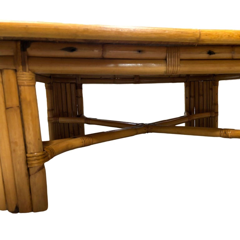 Restored 3' Sqaure Rattan Coffee Table w/ Vertically Stacked Legs
