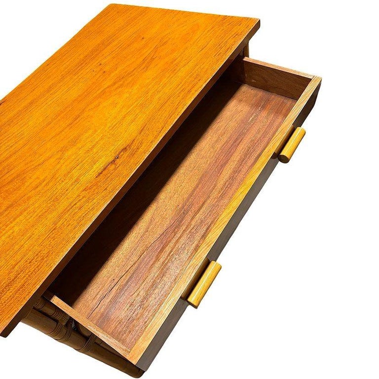 Restored Art Deco Rattan & Mahogany Secretary Writing Desk