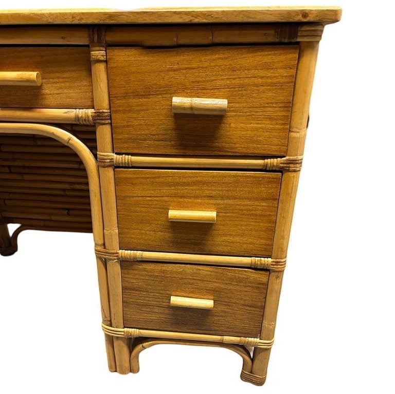 Restored Bespok Vertically Stacked Rattan Writing Desk w/ Mahogany Top