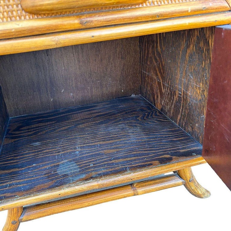 Restored James Mont Styles Rattan & Woven Wicker Bedside Table, Pair