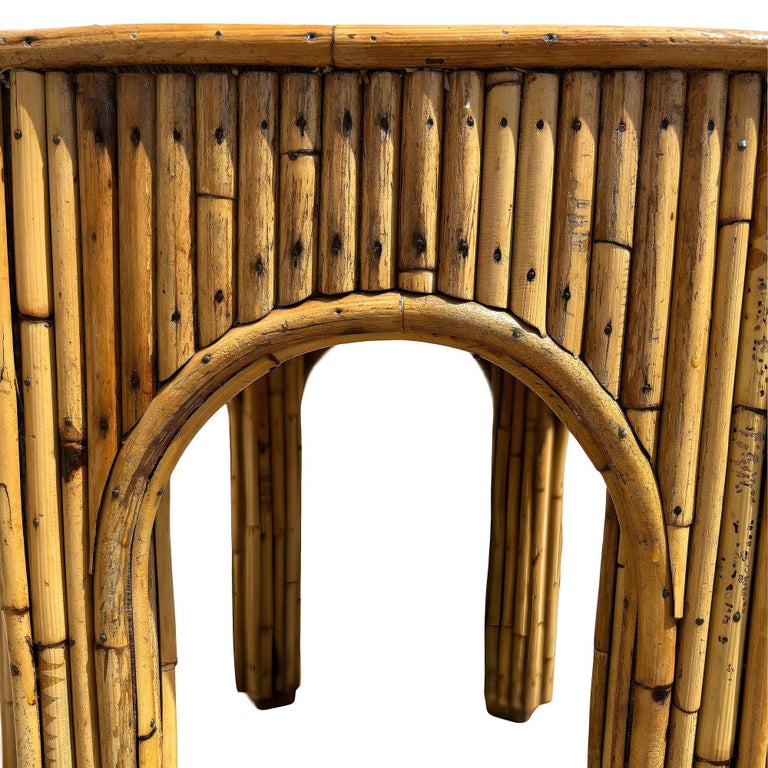Restored Victorian Reed Stick Rattan Hexagon Arched Side Table