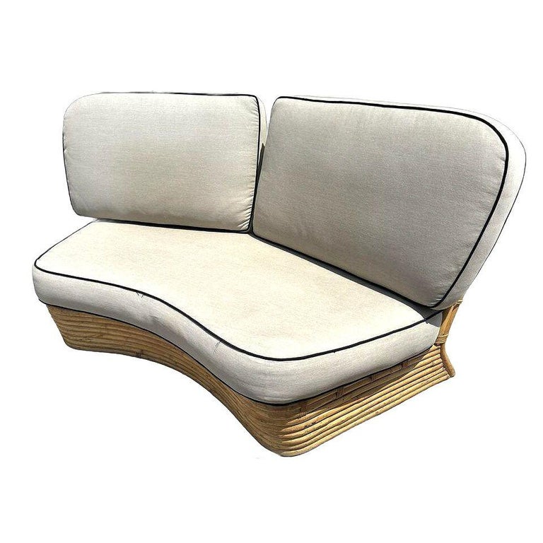 Restored 4 Person Curved Stacked Rattan Sectional Sofa