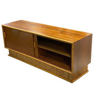 Restored Frankl Style Rattan & Mahogany Credenza TV Stand W/ Stacked Rattan Base