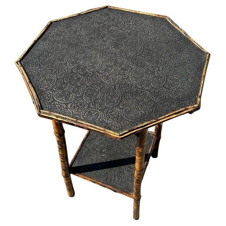 Restored Aesthetic Movement Tiger Bamboo Octagon Side Table w/ Embossed Top