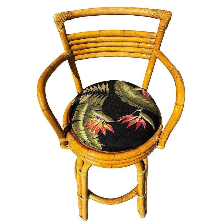 Restored 2-Strand Arch Base Rattan Bar Stools w/ Armrest, Set of 3