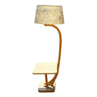 Rare Restored Two-tier Rattan Floor Lamp w/ Built-In Formica Top Side Table