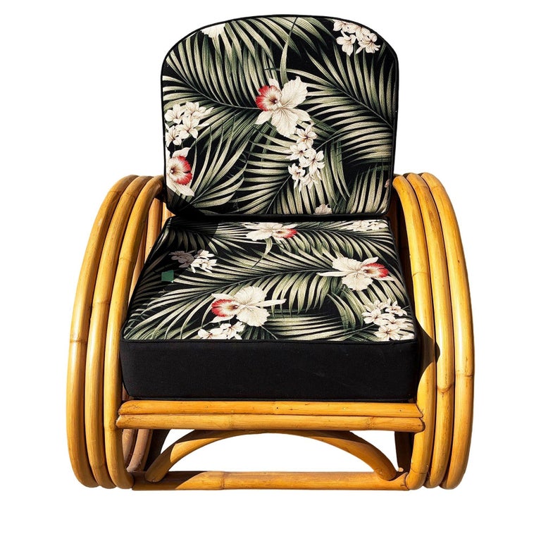 Restored MCM 3-Strand 3/4 Reverse Pretzel Rattan Lounge Chair& Ottoman Pair