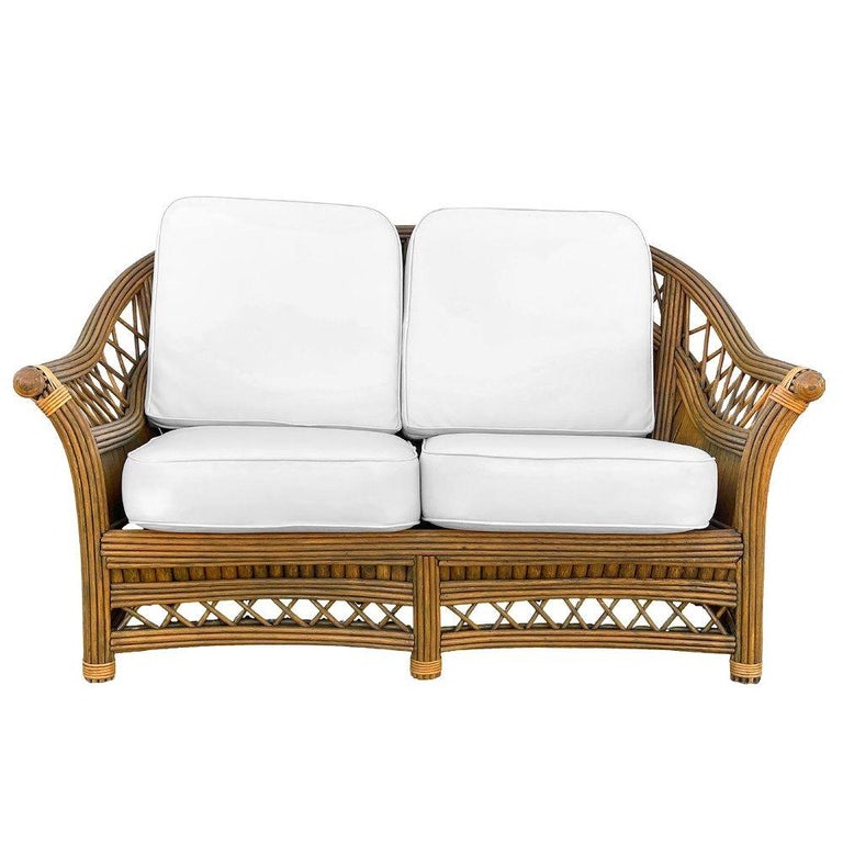 Art Deco "President" Stick Reed Rattan Fan Back Settee and Sofa Set