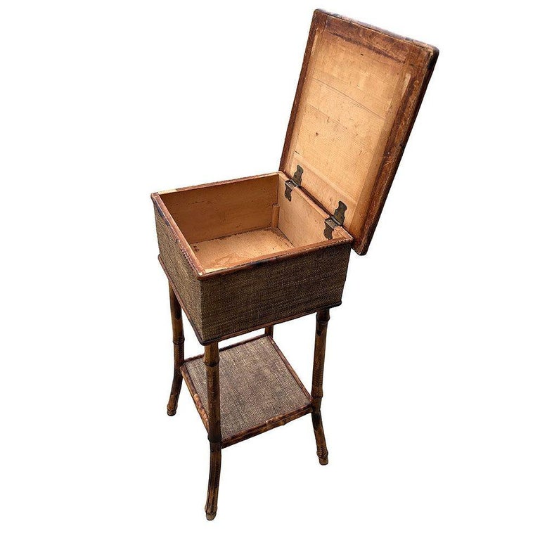 Aesthetic Movement Tiger Tortoise Bamboo & Grassmat Pedestal Table Storage Box