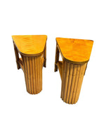 Restored MCM 2-Tiered Vertically Stacked Rattan Arched Wedge Table, Pair