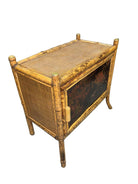 Victorian Chinoiserie Tiger Bamboo Nightstand with Hand-Painted Lacquer Front
