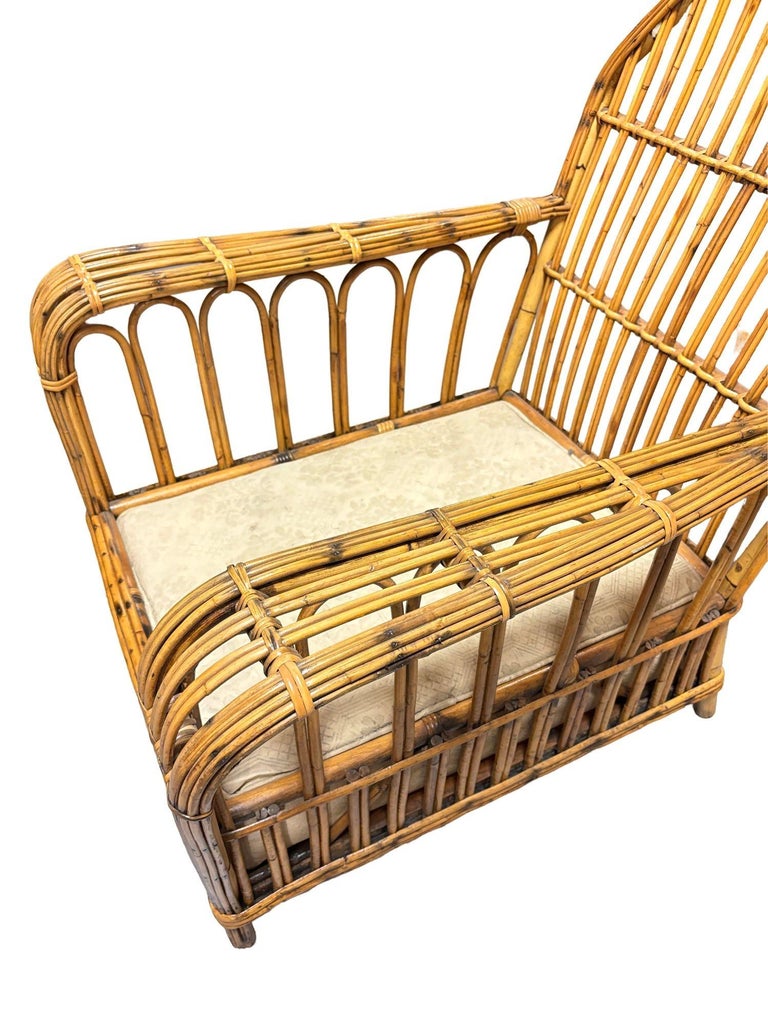 Restored Vintage Art Deco "President's" High Stand Stick Rattan Lounge Chair