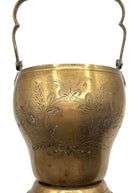 Late Victorian Hand Etched Floral Brass Ice Bucket w/ Whimsical Handle
