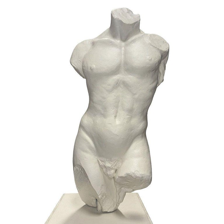 7' Tall Renaissance Style Male Bust Faux Marble Sculpture on Pedestal
