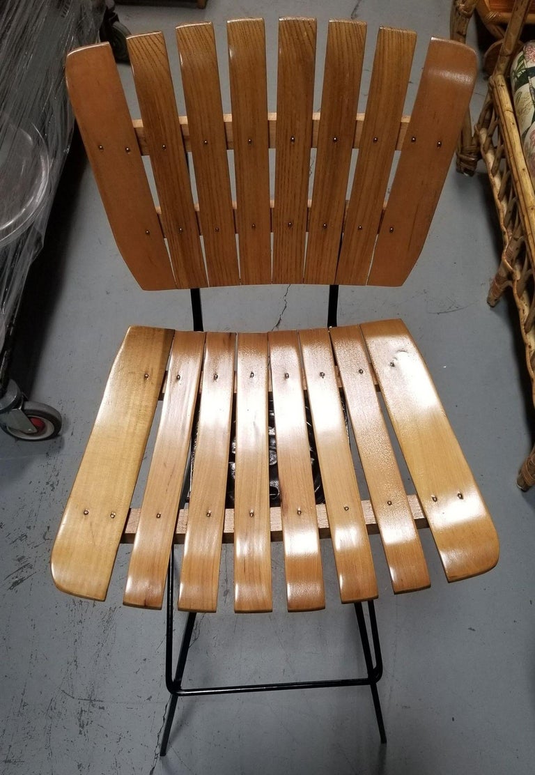 Restored Mid Century Arthur Umanoff Set of Four Slat Bar Stools