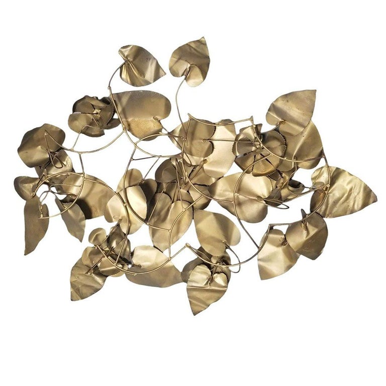 Mid-century Tole Brass Folded Metal Floral Wall Sculpture