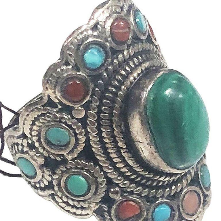 Silver and Malachite Gemstone Ring Size 9.5