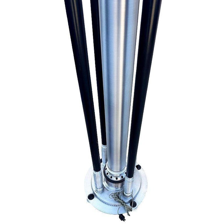 Large Machine Age Art Deco Revival Aluminum and Steel Floor Lamp, 1980