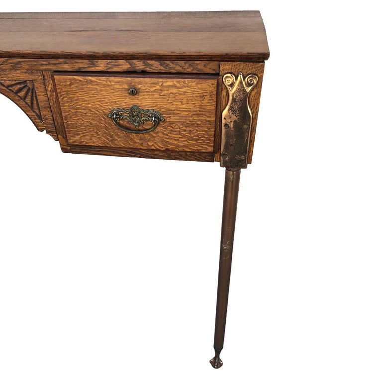 Edwardian Clawfoot Oak Wall Mount Vanity with Mirror