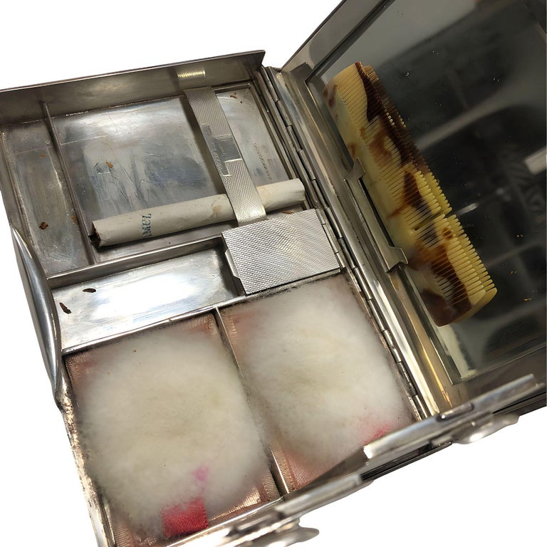 Italian Sterling Silver Cigarette & Makeup Case by Staldar