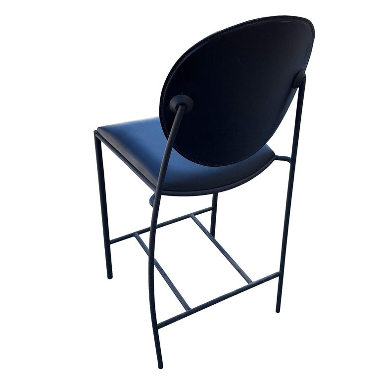 1990s Dakota Jackson Memphis style "Vik-Ter" Black Leather Counter Stool