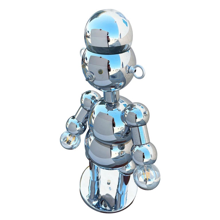 1975 Post-Modern Chrome Bubble Ball Robot Table Lamp by Torino Lamps