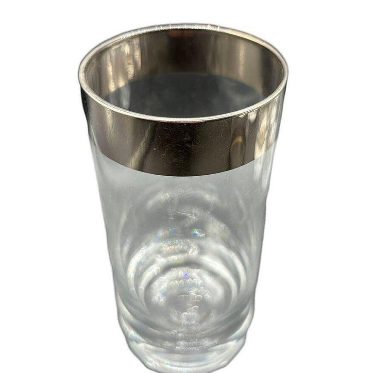 Set of 7 Barware HighBall Tumbler Glass w/ Silver Rim by Dorothy Thorpe
