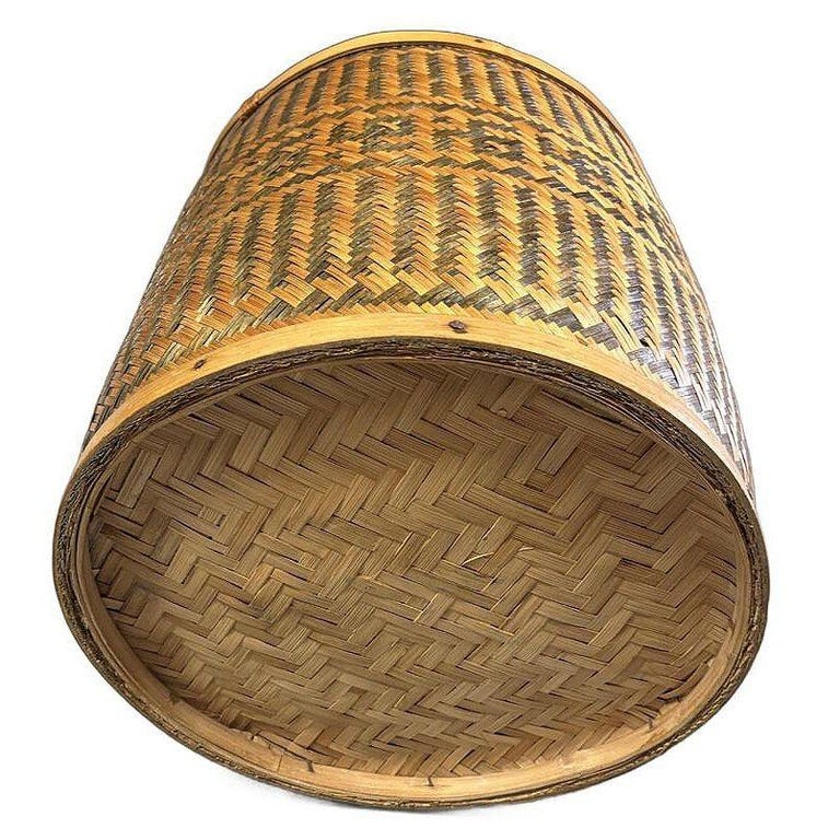 Tall Traditional Thai Hand Woven Wicker Rice Storage Basket w/ Lid