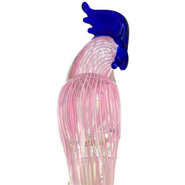 Mid-century Murano Gold Fleck Multicolored Art Glass Cockatoo Scultpure