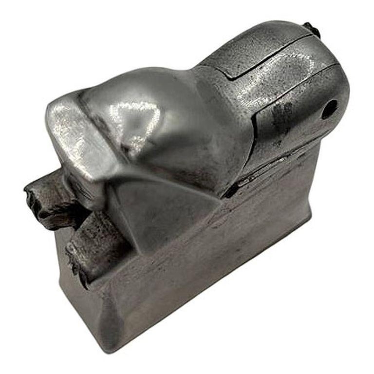 Hand Made Bespoke Silver Art Deco Sphinx Lift Arm Lighter w/ Geometric Inlay