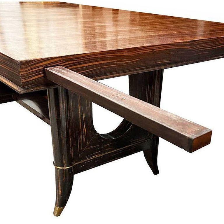 Atelier Leleu Style French Art Deco Macassar Ebony Dining Table w/ Brass Access