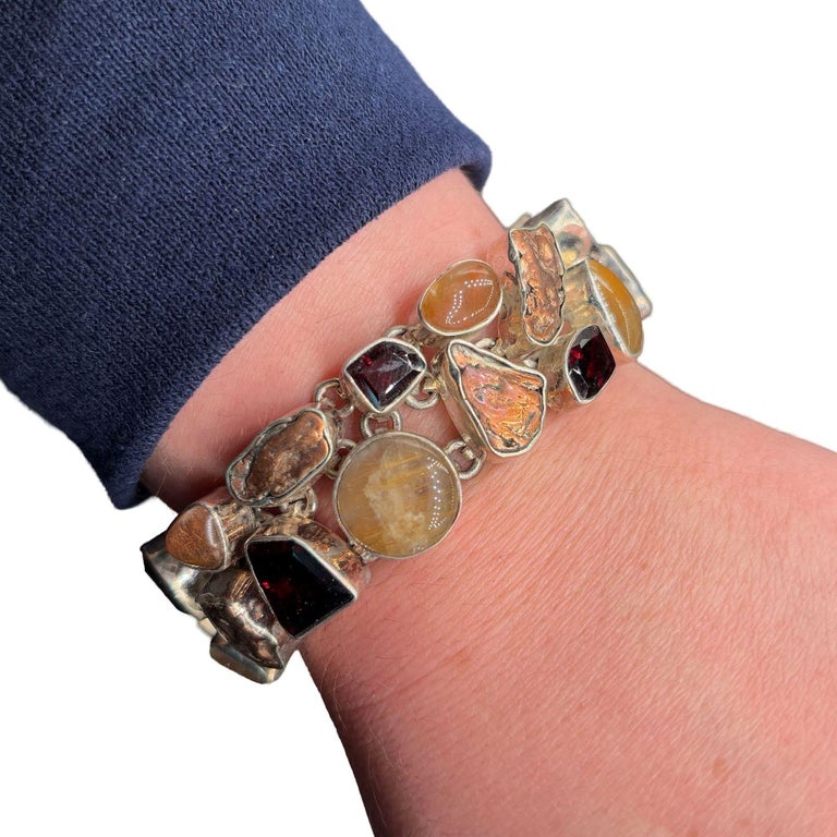 Garnet Cluster 925 Sterling Silver Fashion Jewelry 8" Inch Bracelet