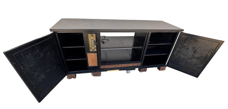 Mid-century James Mont Style Carved Media Credenza Stereo Cabinet