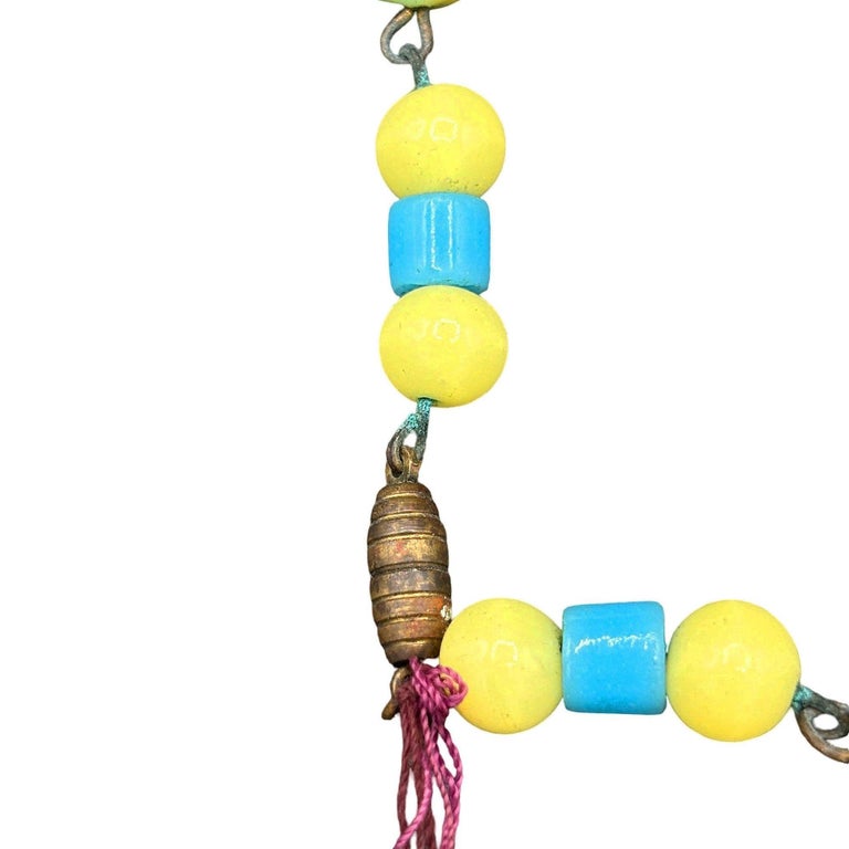 Czechoslovakian Art Deco Yellow White & Blue Bohemian Art Glass Bead Necklace
