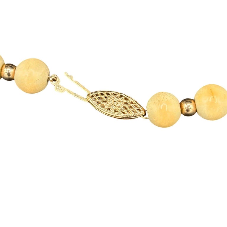 Mid-century Coastal Sponge Coral & Gold Plate Bead Necklace w/ Fishhook Clasp