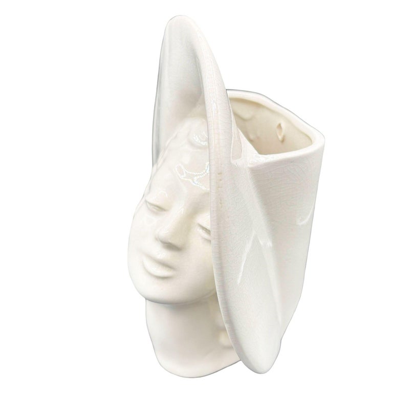 Large Art Deco Hat Lady Bust White Ceramic Planter by Royal Haeger