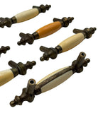 5" Patinaed Brass & Porcelain Drawer Pull Handle w/ Steeple Tips , Set of 29