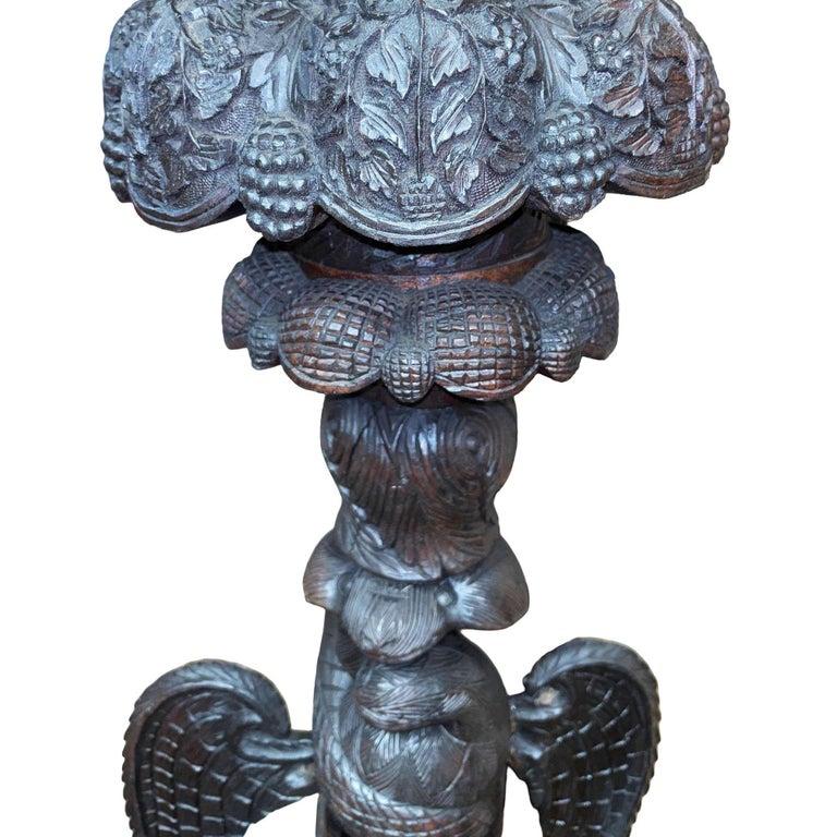 19th Century Anglo Indian Carved Bird & Serpent Wooden Blackwood Plant Stand