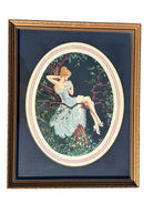 1920's Framed French Artwork "Lovers Message" by Marcel Le Boulte