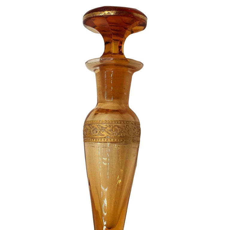 Art Deco Peach Glass Perfume Bottle w/ Stopper by Steuben Aurene for Devilbiss