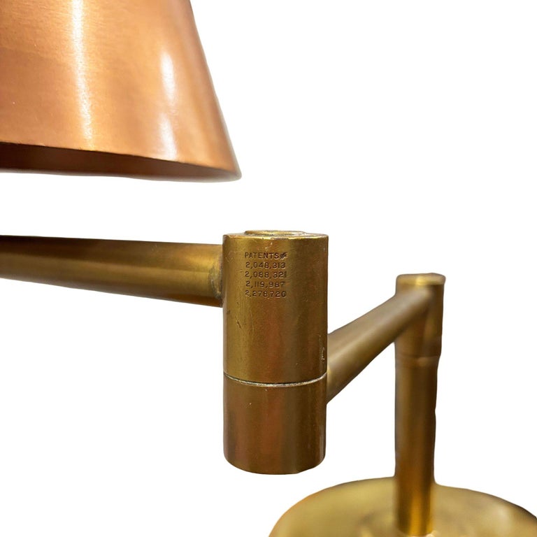 Art Deco Copper & Brass Machine Age Swing-Arm Reading Table Lamp