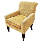 1990 Post Modern Saddle Bag Armchair Lounge w/ Yellow Foliage Pattern Upholstery