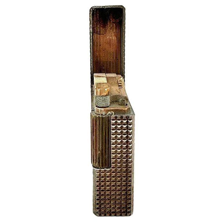 French Modern Silver & Gold Plate Gas Pocket Guilloché Lighter by S.T. Dupont