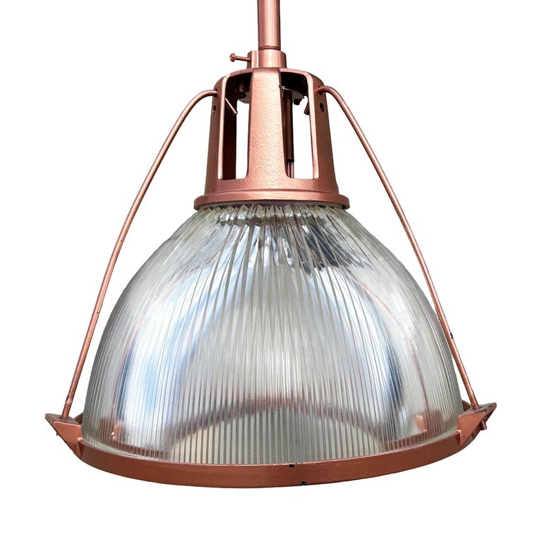 Mid Century Holophane Pendant Ceiling Light Copper-tone Finish