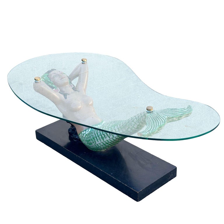 MCM Sculptural Nude Mermaid Biomorphic Cocktail Table w/ Pair of End Tables