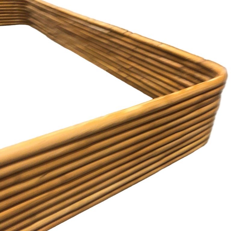 Restored Paul Frankl Style Stacked Rattan Bed Single Size Bed Frame, Kane Kraft