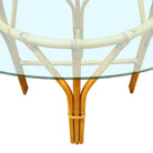Restored Mid-century Round Glass Top 3-Strand Rattan Dining Table