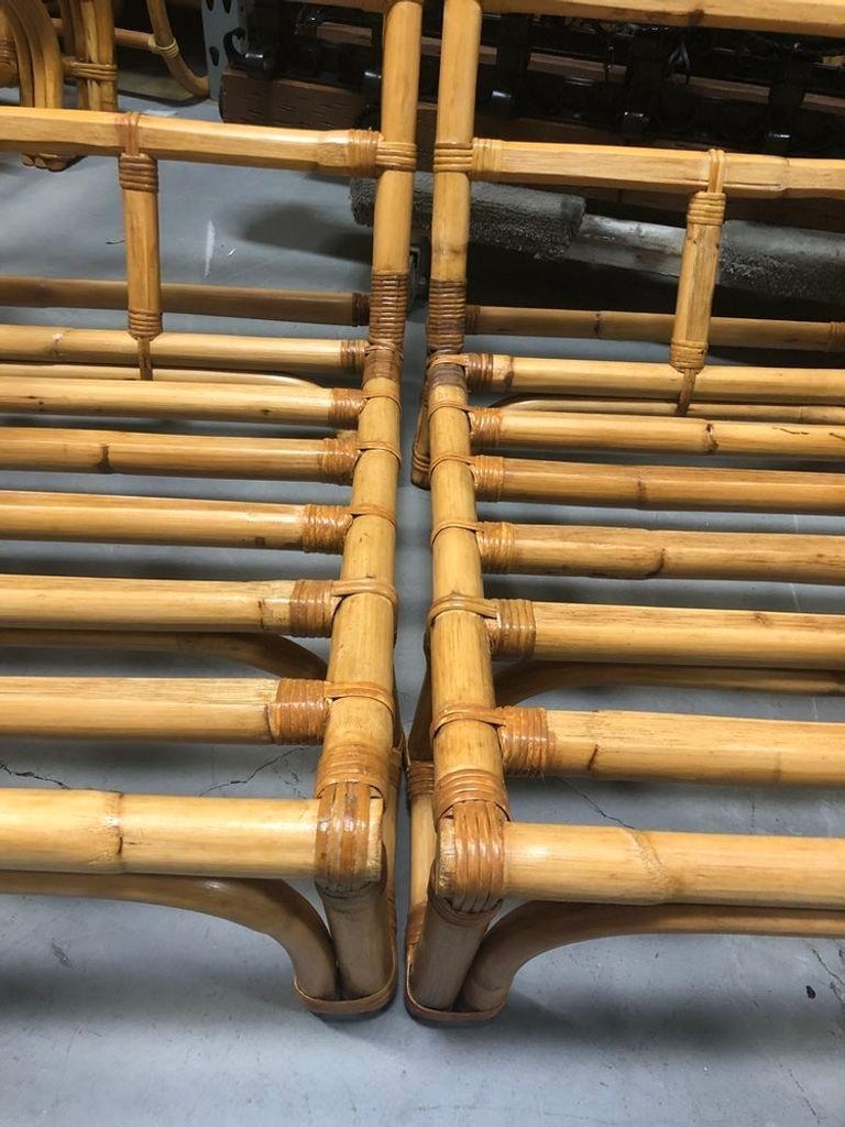 Restored Mid-century Rattan Double Horseshoe Settee Sofa, Pair