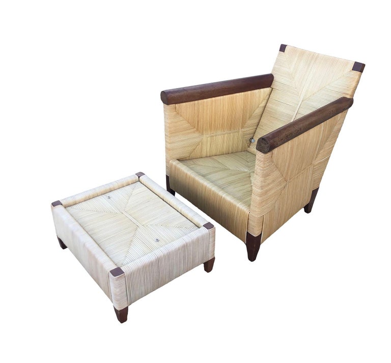 Donghia Rattan Lounge Chair & Ottoman by John Hutton, The Merbau Collection