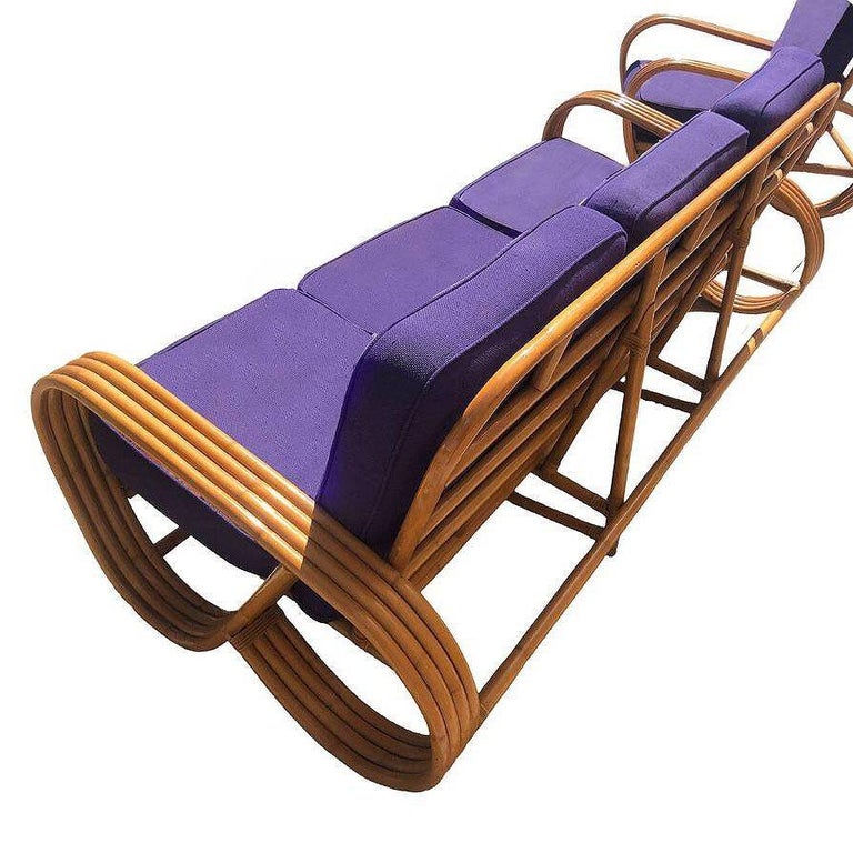 Restored MCM Rattan 4-Strand Reverse Pretzel Sofa & Lounge Chair Livingroom Set